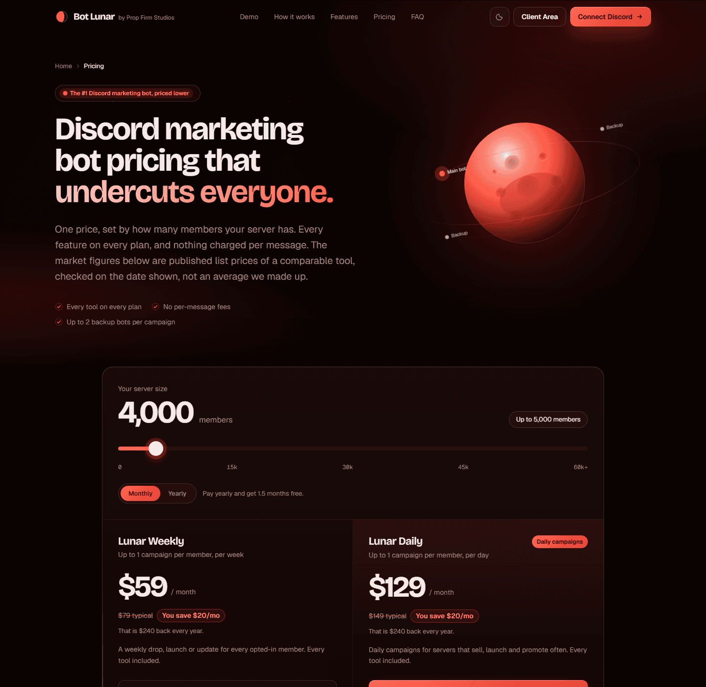 The pricing page with both plans side by side